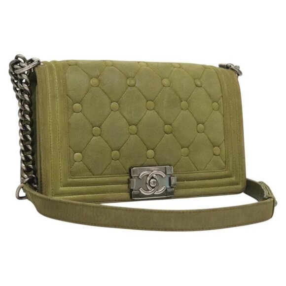 CHANEL Chain Matelasse Boy Chanel Shoulder Bag Suede Green CC Auth 130248 - Picture 1 of 15